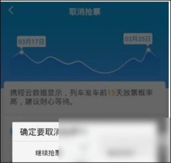 在攜程旅行里將搶票訂單取消的操作流程截圖