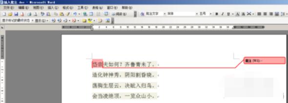 word2003中插入批注的方法截圖
