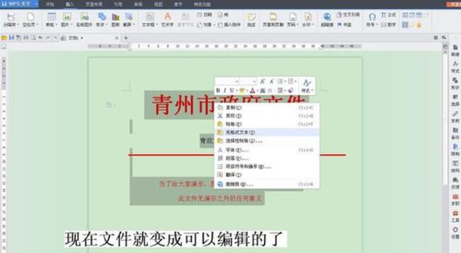 紅頭文件在word中設(shè)置可編輯的操作方法截圖