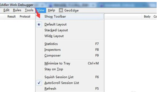 Fiddler顯示菜單工具欄的操作教程截圖