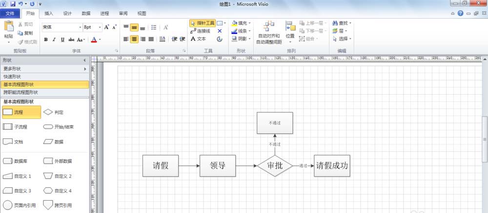 Microsoft Office Visio繪制請假流程圖的使用方法截圖