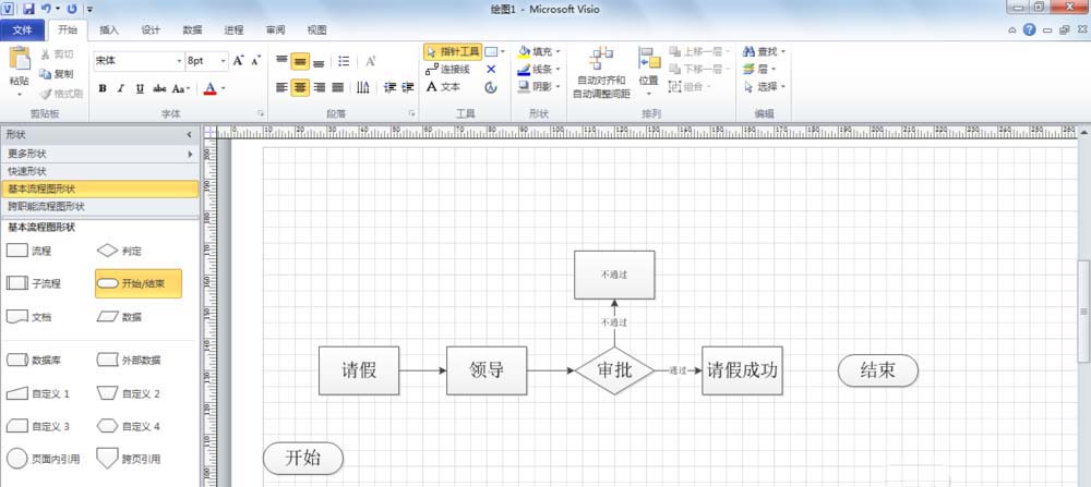 Microsoft Office Visio繪制請假流程圖的使用方法截圖