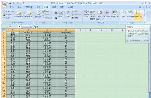 excel2007完成分類匯總的詳細(xì)步驟截圖