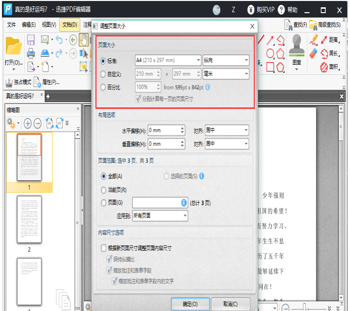 迅捷PDF編輯器中設(shè)置調(diào)整PDF文件頁面尺寸的簡(jiǎn)單操作教程截圖