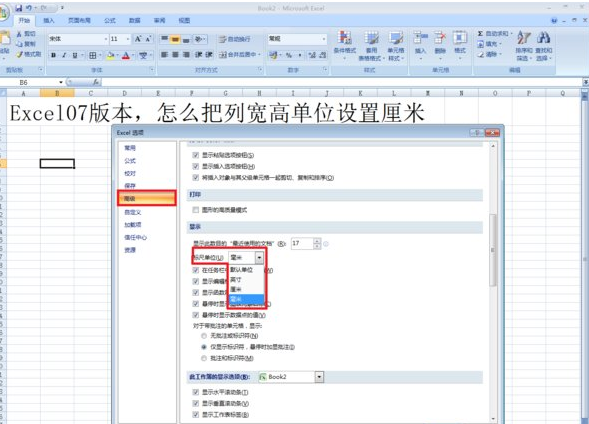 excel2007將列寬單位改為厘米的操作過程截圖