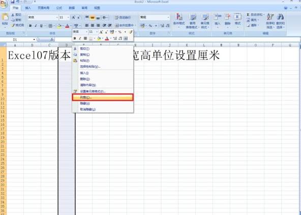 excel2007將列寬單位改為厘米的操作過程截圖