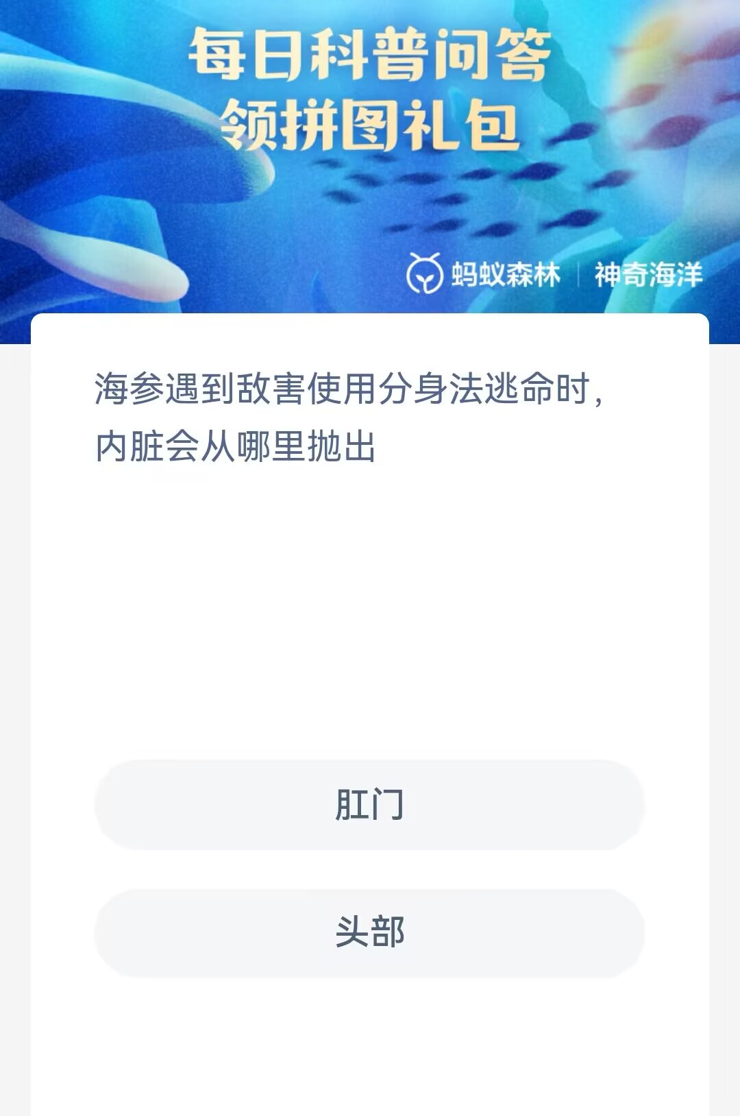 《支付寶》神奇海洋科普5月29日答案2023