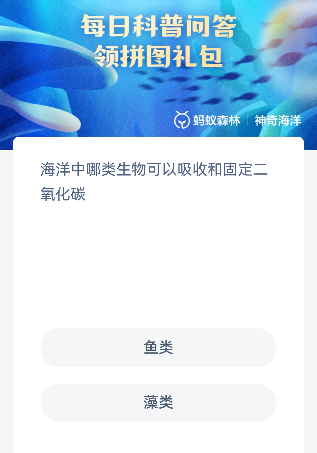 《支付寶》神奇海洋科普8月16日答案2023